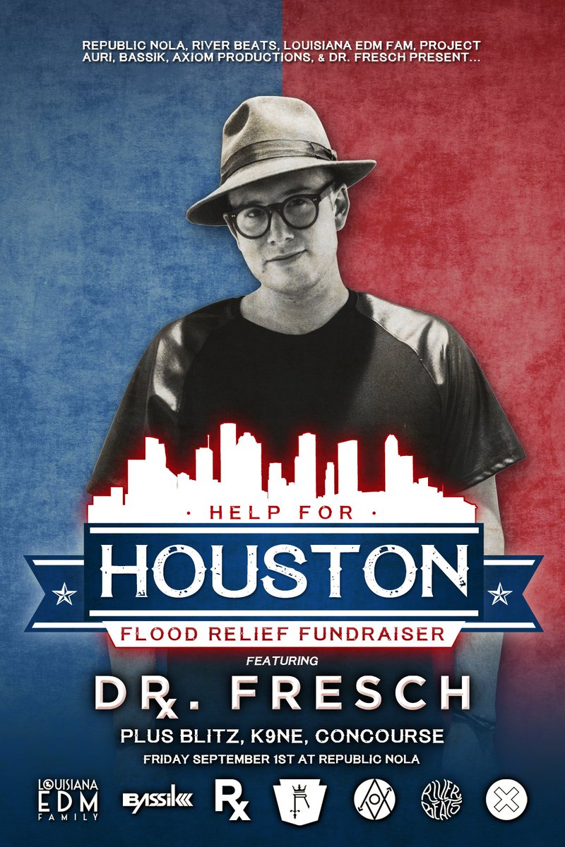 RepublicNOLA's tweet photo. This Friday night we're teaming up with a bunch of amazing people to help relief efforts in Houston! Spread the word, and spread the love! https://t.co/Gru1NwuMRZ