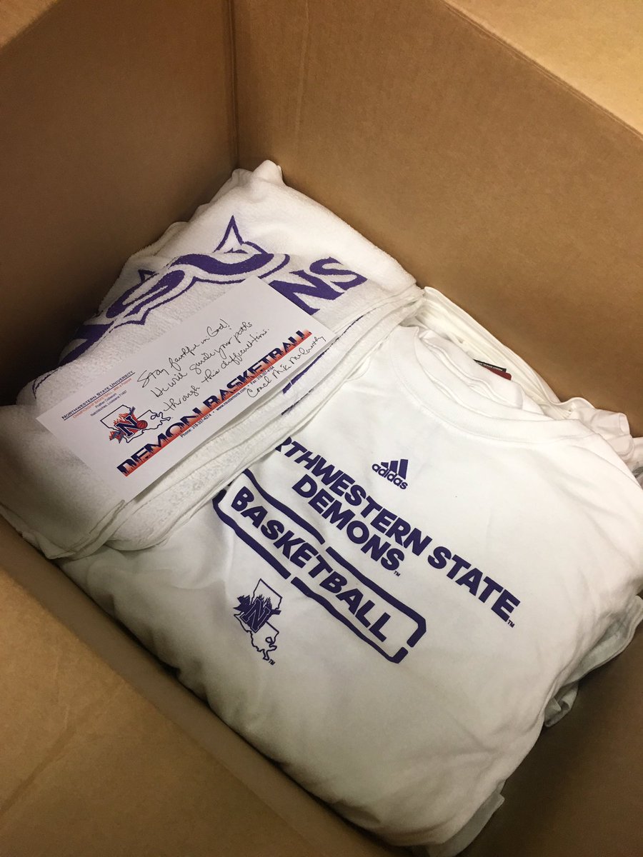 NSU is all in! Packages of shoes &amp; shirts are on the way in the morning. Praying for Houston! <a href="/CoachSampsonUH/">Coach Kelvin Sampson</a> #HoustonStrong #Nvolved