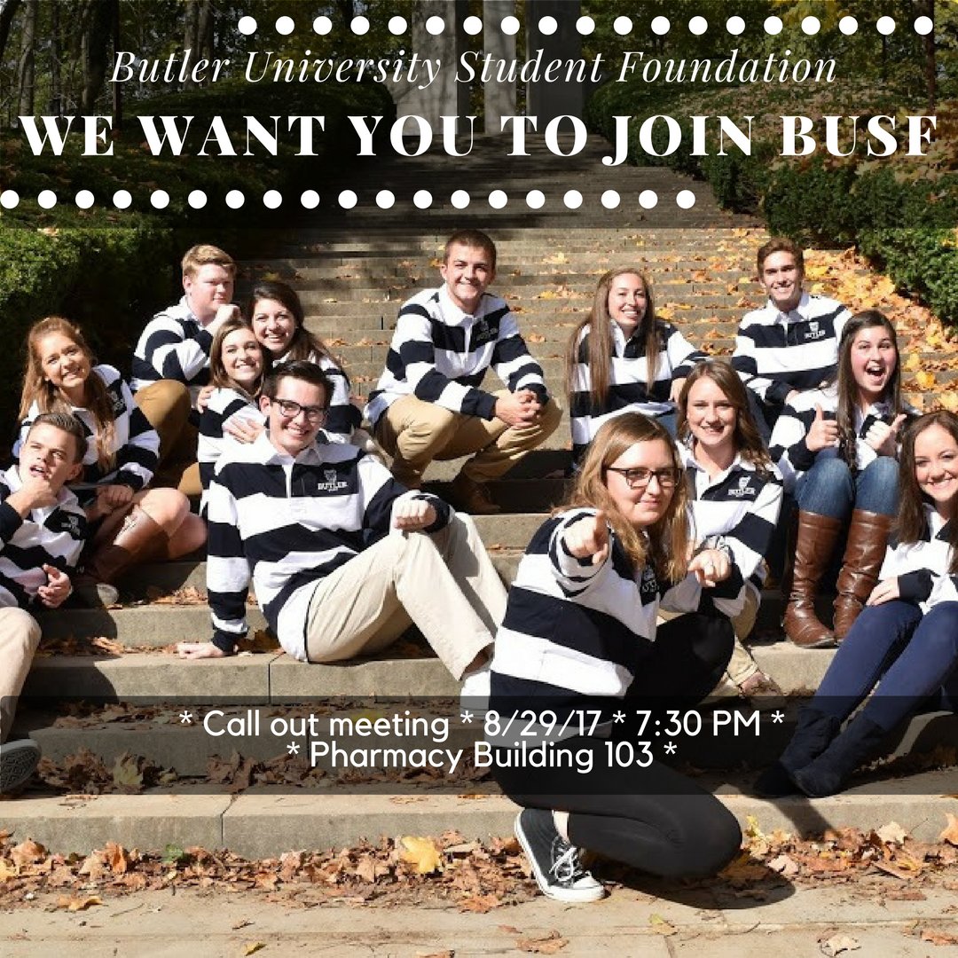 ButlerBUSF's tweet photo. Join us tonight at 7:30 PM in PB 103 for our call out meeting to learn more about how you can potentially join BUSF #busflove https://t.co/DNbGuRLZo0