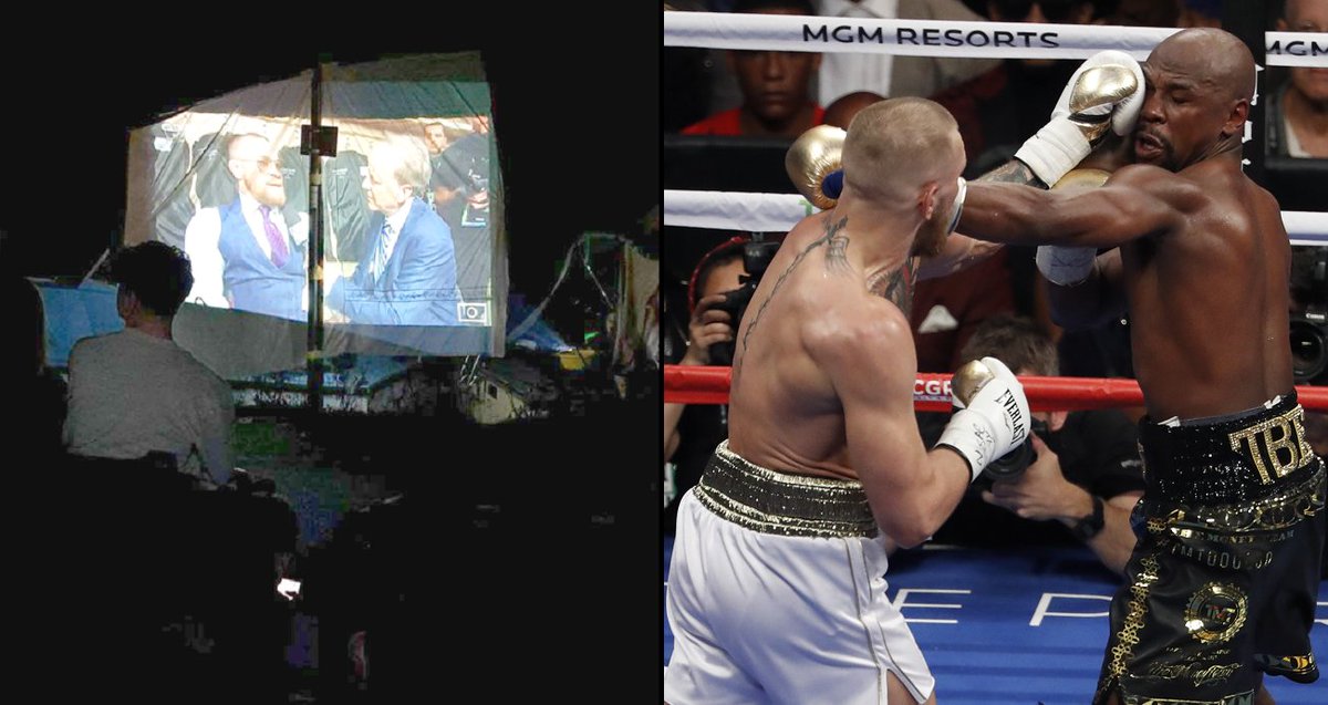 ladbible's tweet photo. Guy takes projector to Reading Festival and streams Mayweather Vs McGregor for everyone... https://t.co/aIY08PrxMq https://t.co/bbNqEULx5K