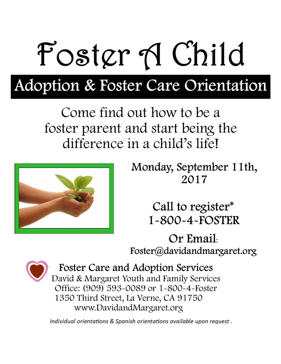 DavidnMargaret's tweet photo. Resource/Foster Parent Orientation! Monday September 11th, 2017
#DavidandMargaret #ToFosterChange #PBSSoCal #FosterCare #Foster #Adoption https://t.co/W9k0Mh3XZA