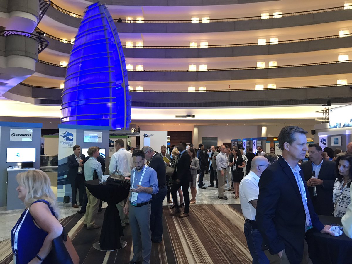 vinayspai's tweet photo. Good-sized evening crowd @FirstData & @CloverPOS booths #CommerceConnect17 https://t.co/4otTukH7sb