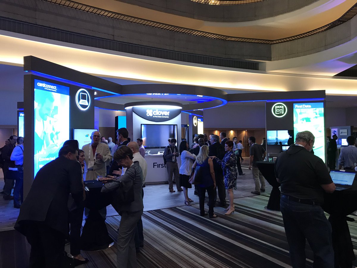 vinayspai's tweet photo. Good-sized evening crowd @FirstData & @CloverPOS booths #CommerceConnect17 https://t.co/4otTukH7sb