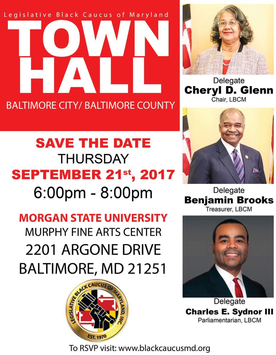 Join us on September 21th 2017 for our Baltimore/Baltimore County Town Hall.