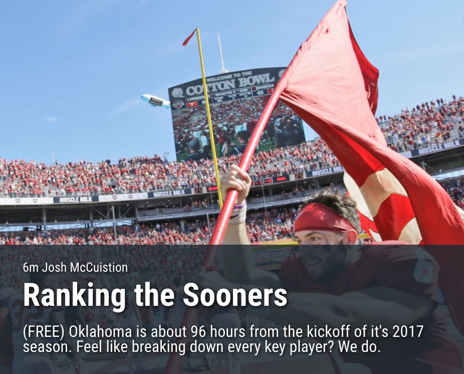 SoonerScoop's tweet photo. (FREE) As requested by some of our members, we give a preseason report card for the #Sooners https://t.co/ut9mqPQAe3 via @JLMcCuistion https://t.co/P5ywRW3MZW