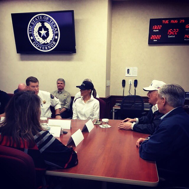 FLOTUS45's tweet photo. Thank you @GovAbbott @fema @uscoastguard @RedCross &amp; local officials for the briefing today on #HurricaneHarvey. We are with you #Texas! https://t.co/vX8sLhwrh1