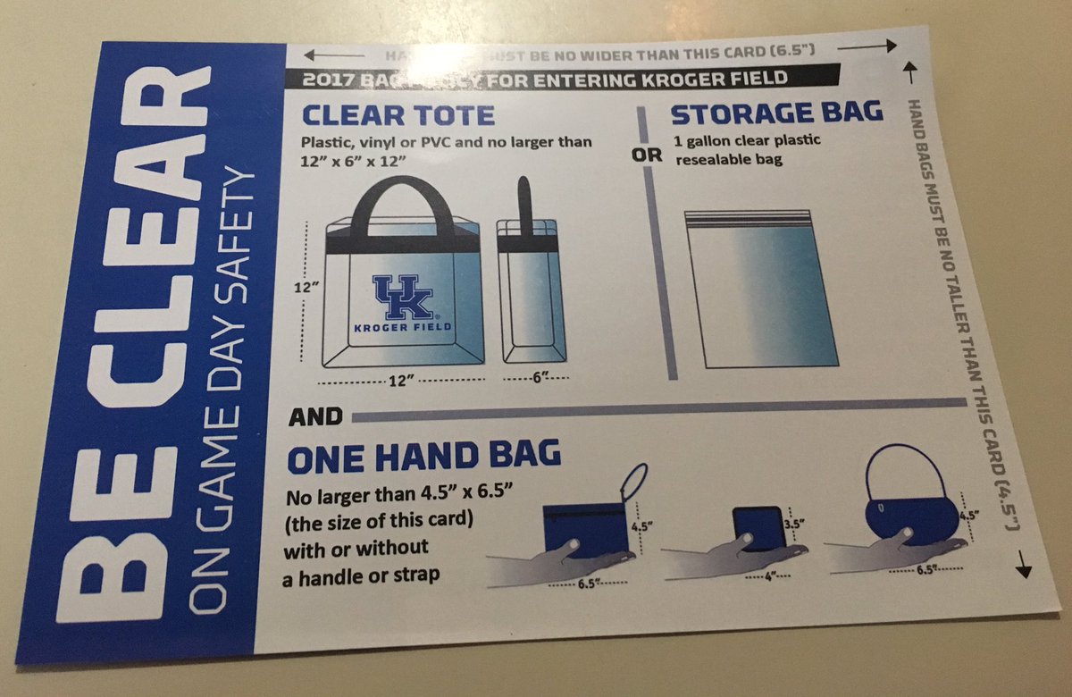 LauraGoUKCATS's tweet photo. @KrogerField This.Is.Crazy.Size of a postcard.I'll be toting tampons in the clear bag you "provided".PS KrogerField sounds like Cloverfield https://t.co/nN8SQqfkVP