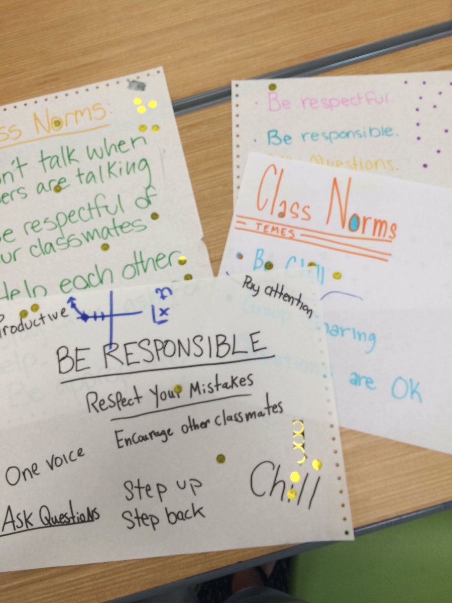 MsTemes's tweet photo. Class norming activity: brainstorm in teams and the. (Silently) vote with 3 stickers each https://t.co/lZURfY1MgL