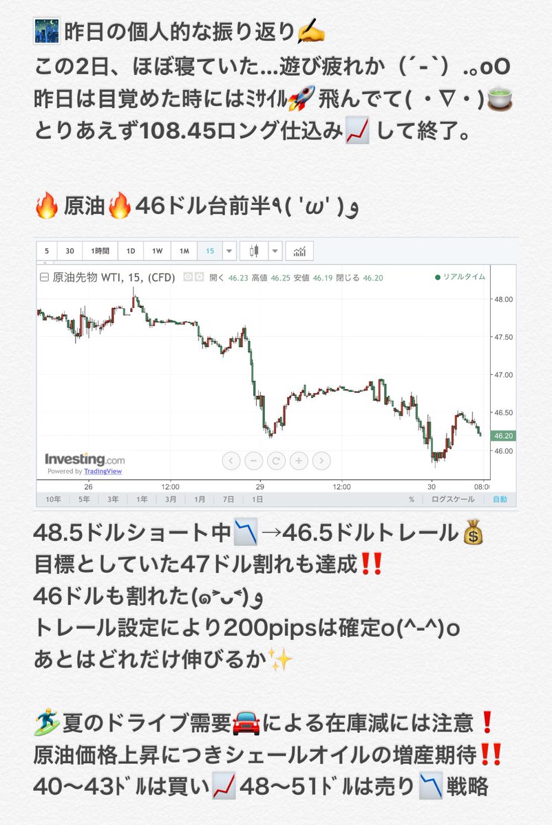 mmtn_ooo's tweet photo. 2017/8/30(水)
スキャル将軍・ファンダFX(๑˃̵ᴗ˂̵)و
#ドル #ドル円 #キングダム #原泰久 #ユーロドル #ECB #原油 #ポンド #為替 #FX #仮想通貨 #FRB #ドラギ #FOMC #FXBAR #OPEC #北朝鮮 #地政学 #投資BAR https://t.co/HjOnI0eGNy