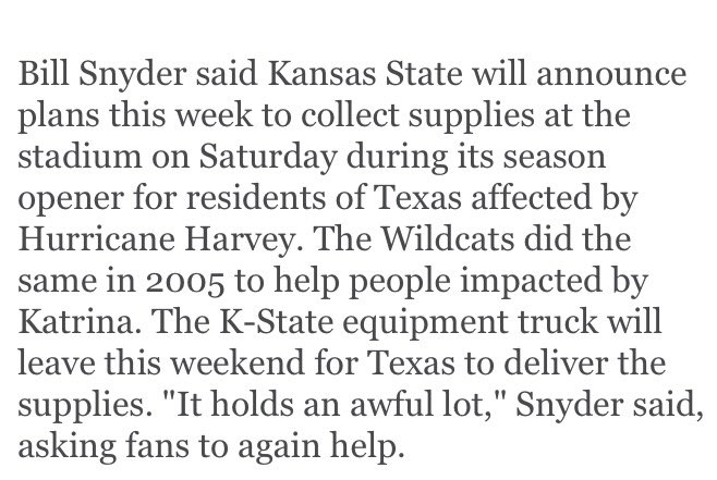 KSUWindbreaker's tweet photo. BRING EMERGENCY SUPPLIES TO THE GAME THIS SATURDAY WE'VE GOT A TRUCK TO FILL FAM https://t.co/SsiSUhDalP