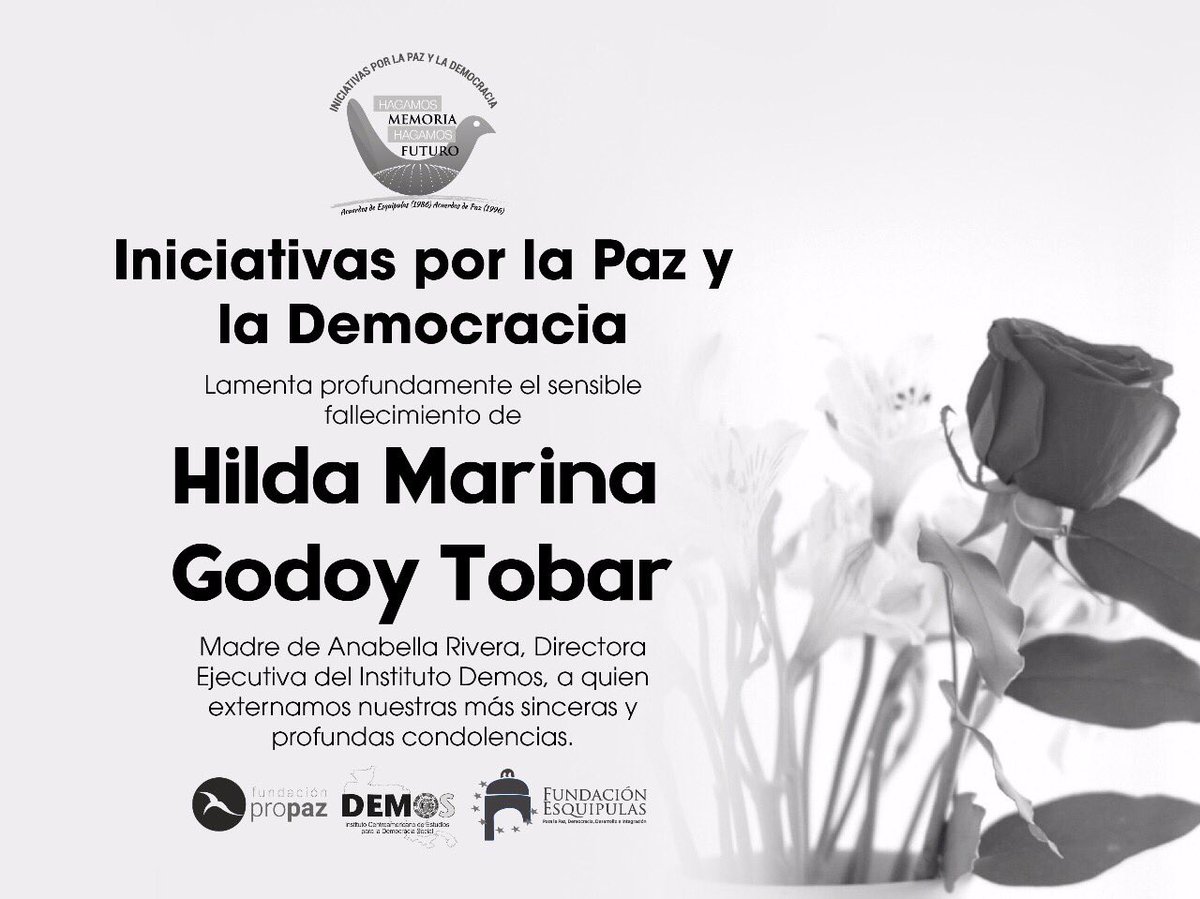 Lamentamos el fallecimiento de Hilda Godoy, madre de Anabella Rivera de <a href="/demos_gt/">Instituto Demos</a>. Expresamos nuestras condolencias a Anabella y familia.