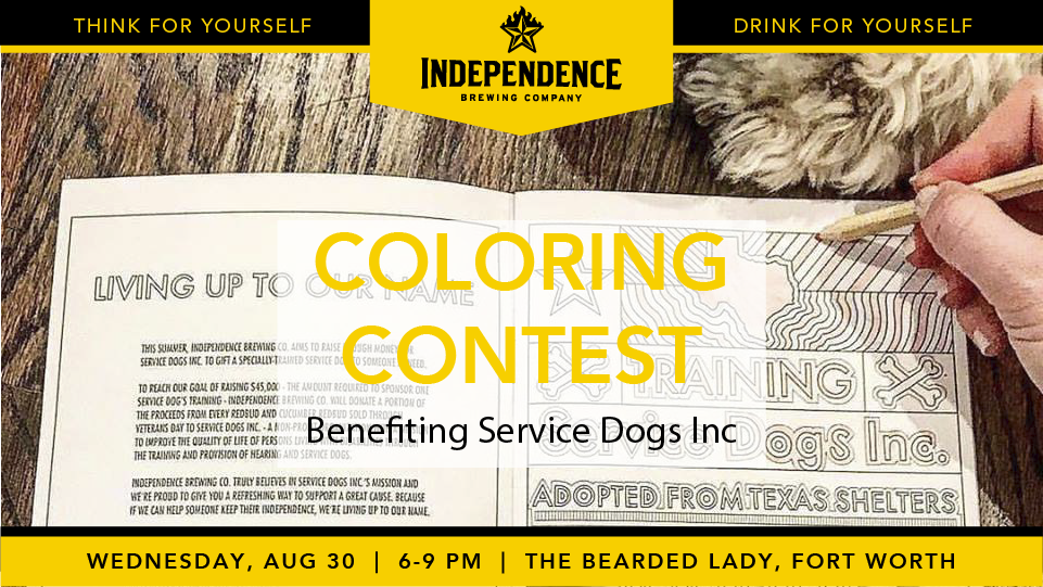 indybrewing's tweet photo. Join us at @BeardedLadyFW tomorrow for Coloring Contest benefiting @TxServiceDogs #RedbudWithMyBud #ColoringBook https://t.co/IXEFzYziPJ. https://t.co/SOBqNckjRq