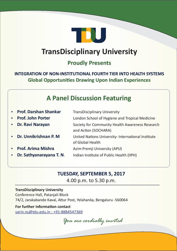 Panel Discussion on 5th September. All are welcome.