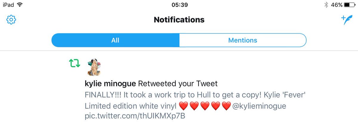 Poplifer73's tweet photo. Thank you @kylieminogue x
A lovely wake up on a Wednesday morning getting the seal of approval and a retweet ❤️
#FeverAlbum #KylieMinogue https://t.co/rYumjCzW0U
