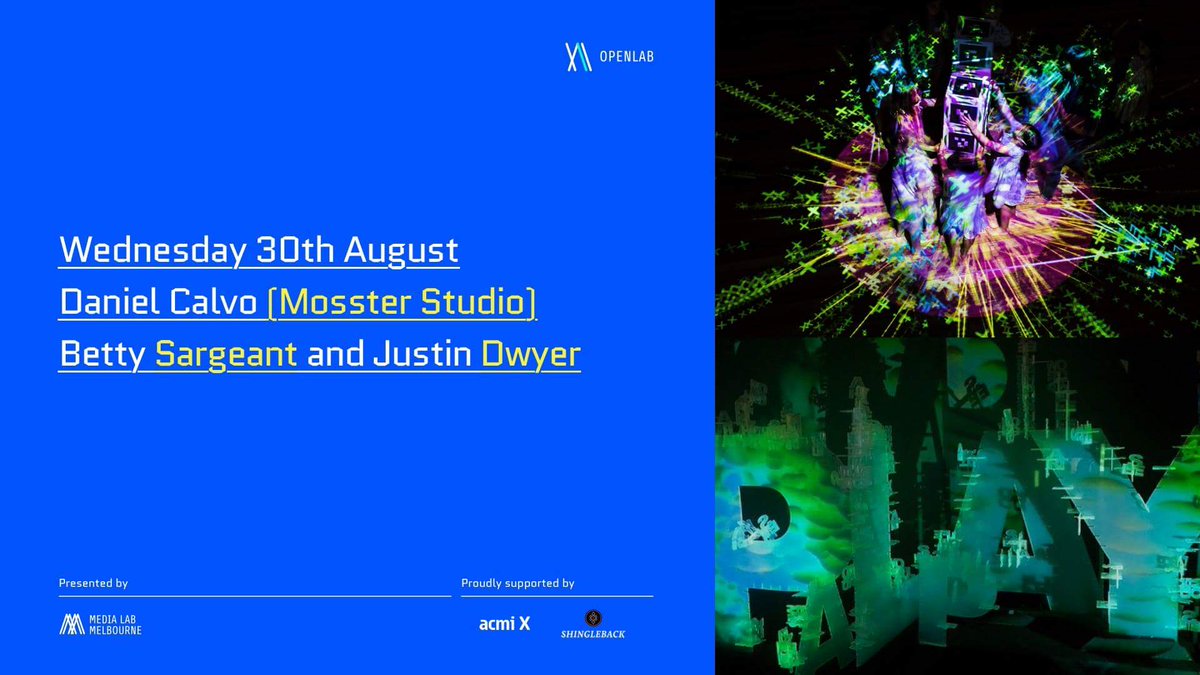 OpenLAB meetup is on TONIGHT at <a href="/acmiXstudio/">ACMI X</a>, 6PM 

Come hear the stories of artists working with tech. #events

facebook.com/events/1653161…