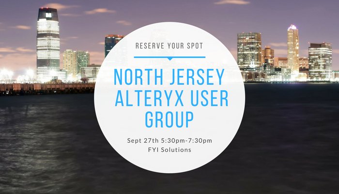 MWallendjack's tweet photo. Oooooo North Jersey #AlteryxUserGroup is hosting its next meeting. Come check us out! https://t.co/qzbTHybof6