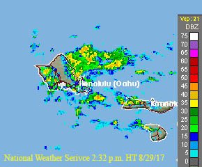 MayorKirkHNL's tweet photo. FLOOD ADVISORY for Oahu in effect until 5:30pm. Radar shows heavy rain near Waimanalo, 1-2 inches per hour in heaviest bands... @Oahu_DEM https://t.co/DmWKwFWRhf