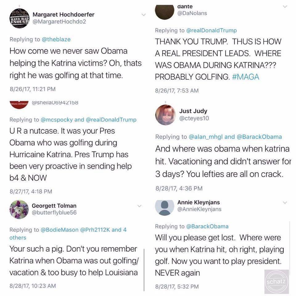 gavmani's tweet photo. The have to be some of the most ignorant morons in the country, @POTUS44 was not even President when Katrina happened ! It was Bush ! https://t.co/WQ9VqYBoJg