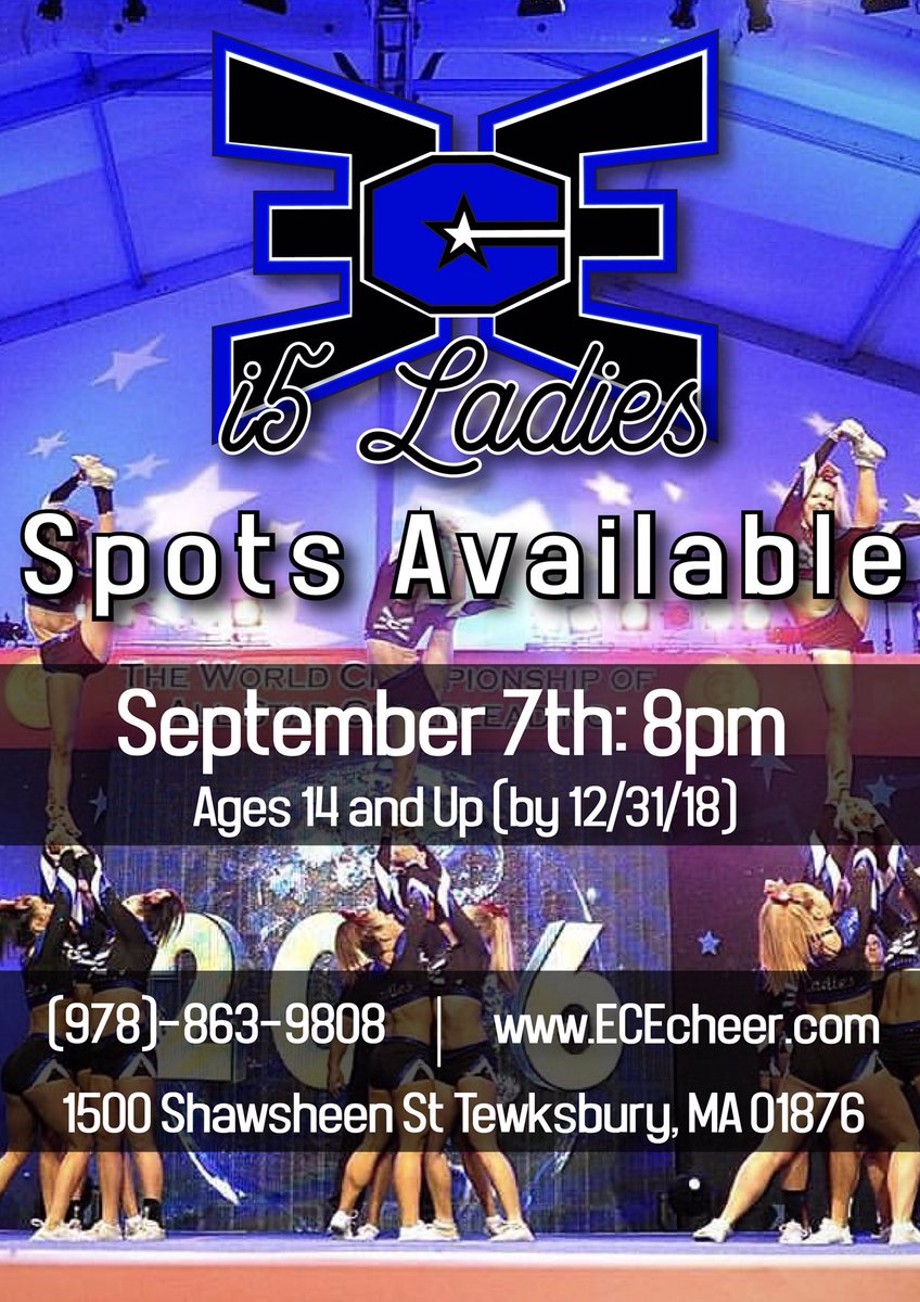 cheerUPDATES's tweet photo. Join the Northeast's premier International Team! East Celebrity Elite i5 Ladies are BACK!

📆: Thursday, September 7th
⏰: 8:00pm https://t.co/tqnd7iqvMY