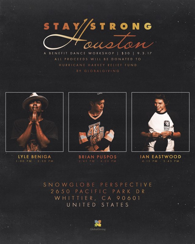Ian_Eastwood's tweet photo. HOUSTON, STAY STRONG. @BrianPuspos @LyleBeniga &amp; myself will be putting together moves and steps to help the world this sunday. #comUNITY https://t.co/snJA0W3nu9