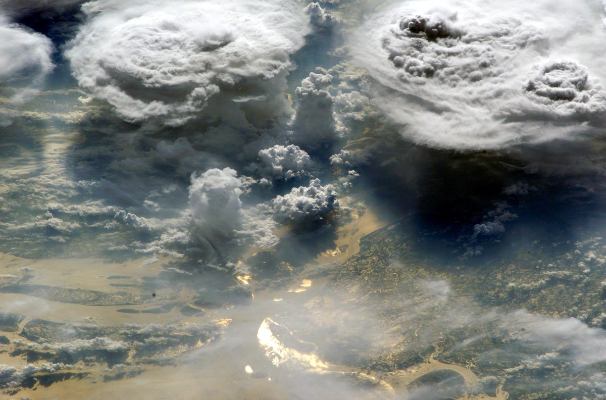Monsoon clouds over Hatia Island in Bangladesh. Shot by a crewmember aboard the International Space Station.