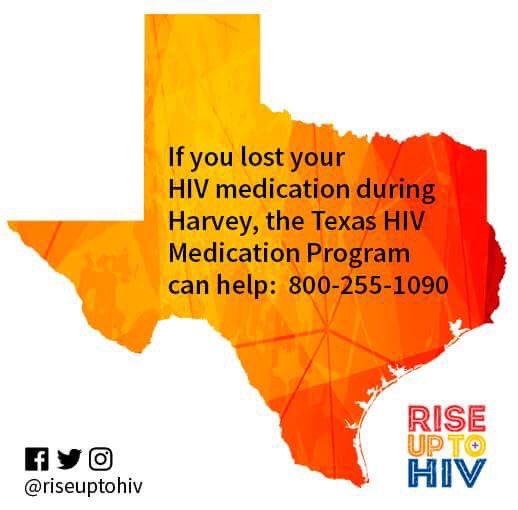 RiseUpToHIV's tweet photo. Call 1-800-255-1090 if you lost your #HIV meds during #Harvey or need a refill. https://t.co/f01uGuEkV3