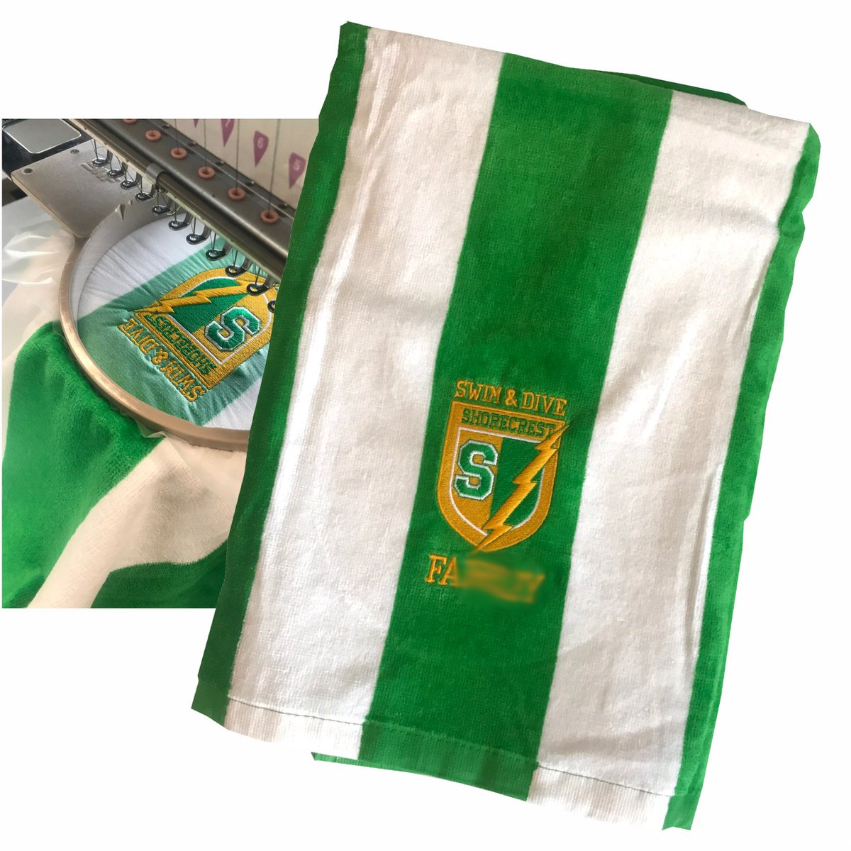 BigFishCo's tweet photo. #bigfishco #shorecrest #school #swim #competition #sports #club #meet #freestyle #towel #branding #embroidery #stpetersburg #swimteam #team https://t.co/xBjfdNthhA