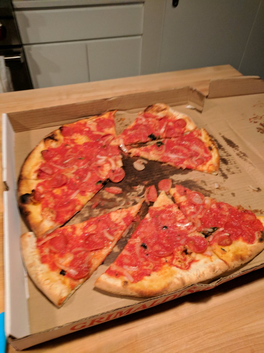 nmaccarter's tweet photo. @GrimaldisPizza thanks for delivering a Cold, dropped pizza with no cheese 2 hours late. https://t.co/1VQUwXJrD6