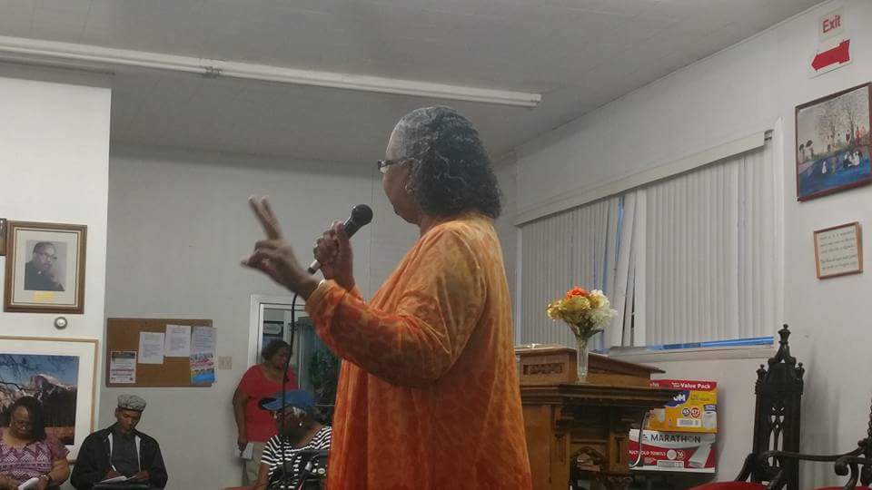 Delegate Cheryl Glenn speaking at Good Tidings Baptist Church.