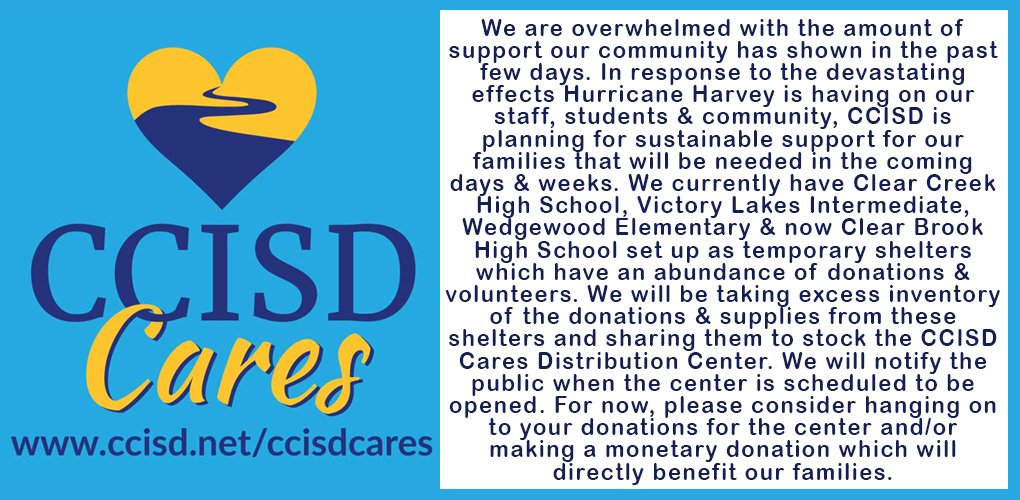 Our continued thoughts go out to our CCISD family during this devastating time. More information: ccisd.net/ccisdcares  #CCISDCares