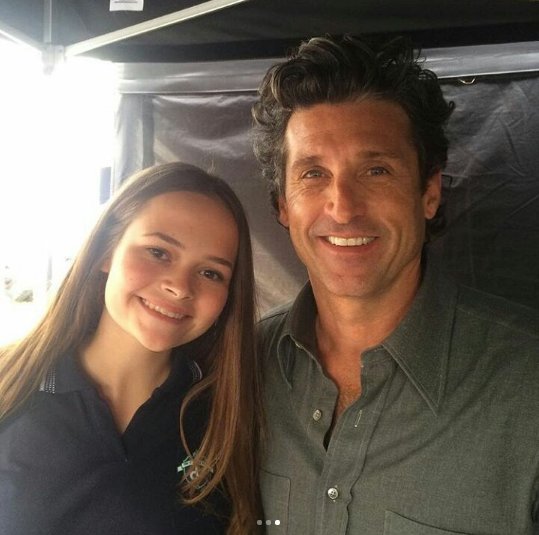 DempeoMD's tweet photo. Patrick with some lucky girls on the set of #thetruthabouttheharryquebertaffair Tuesday 8/29. https://t.co/H7P5F3TzdU https://t.co/UZxZj6cjsC