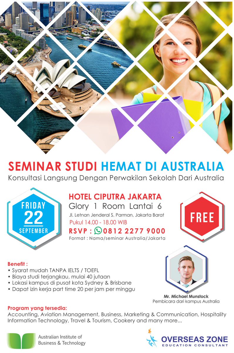 Untuk kamu yang ingin studi ke Austalia tapi  masih bingung kamu bisa datang keacara kami  booking ke 0812 2277 9000 via WA.