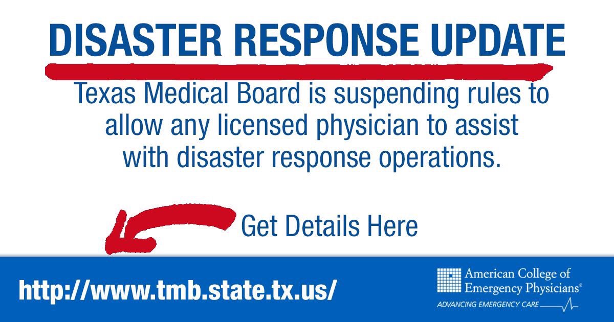 DrBradHolland's tweet photo. ATTN PHYSICIANS:
Help with #HurricaneHarvey efforts! The Texas Medical Board has made it easy: https://t.co/5WVdIaKwgy #Harvey #txdocs https://t.co/HPJY8bDD7q