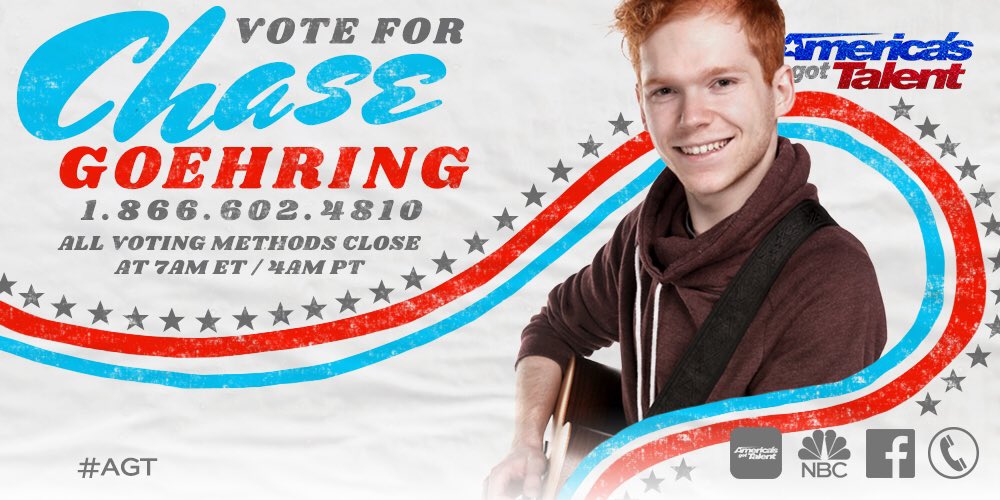 chasegoehring's tweet photo. VOTING IS OPEN!  I would LOVE to keep singing original songs on #AGT for you!!!!  Thank ͏y͏o͏u everyone SO much! 🤘🏻 https://t.co/1LJwjCX82t