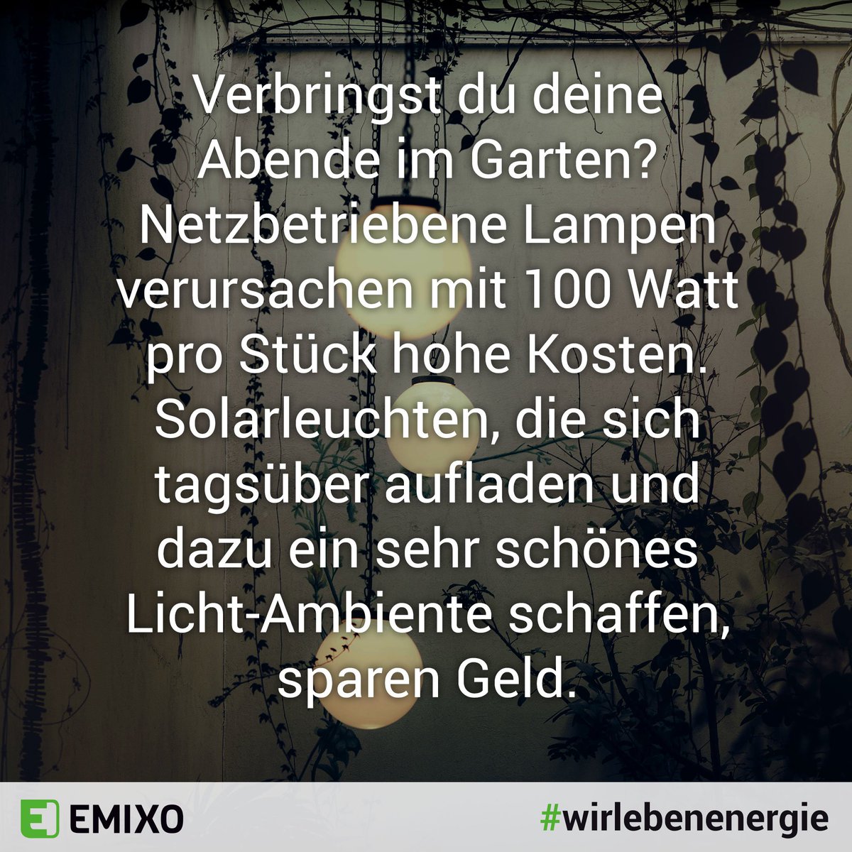 EmixoEnergie's tweet image. Solarleuchten, die sich tagsüber aufladen und dazu ein sehr schönes Licht-Ambiente schaffen, sparen Geld.
