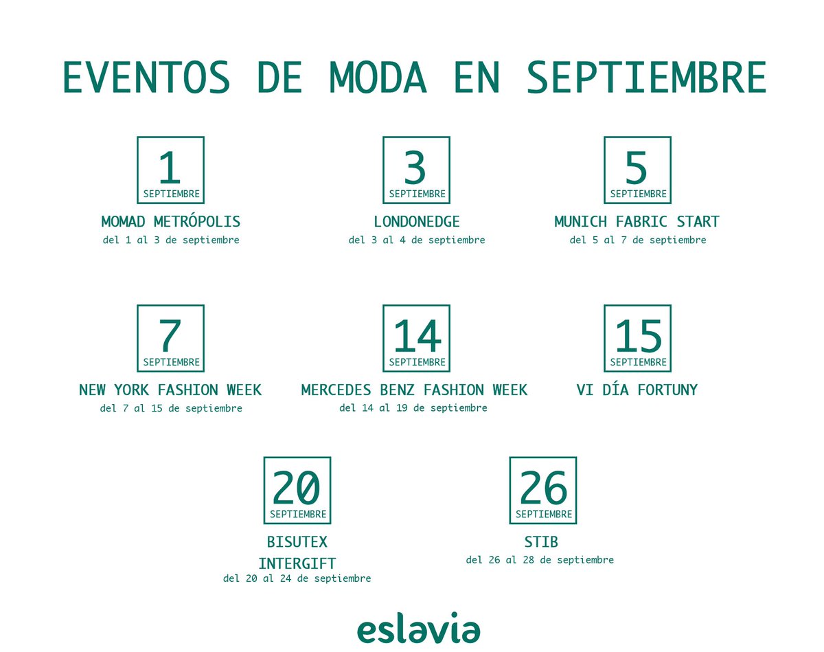 EslaviaES's tweet image. #Septiembre es uno de los meses más movidos para el sector de la #moda 😍 No te pierdas todos sus #eventos y #markets: