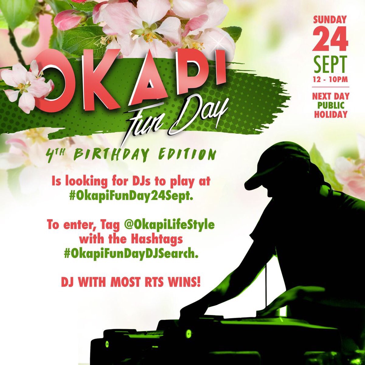 Belo007's tweet photo. #OkapiFunDayDJSearch ends TODAY!! Get those RT's in for the DJ you wanna see at #OkapiFunDay24Sept https://t.co/94hDkS9SSW