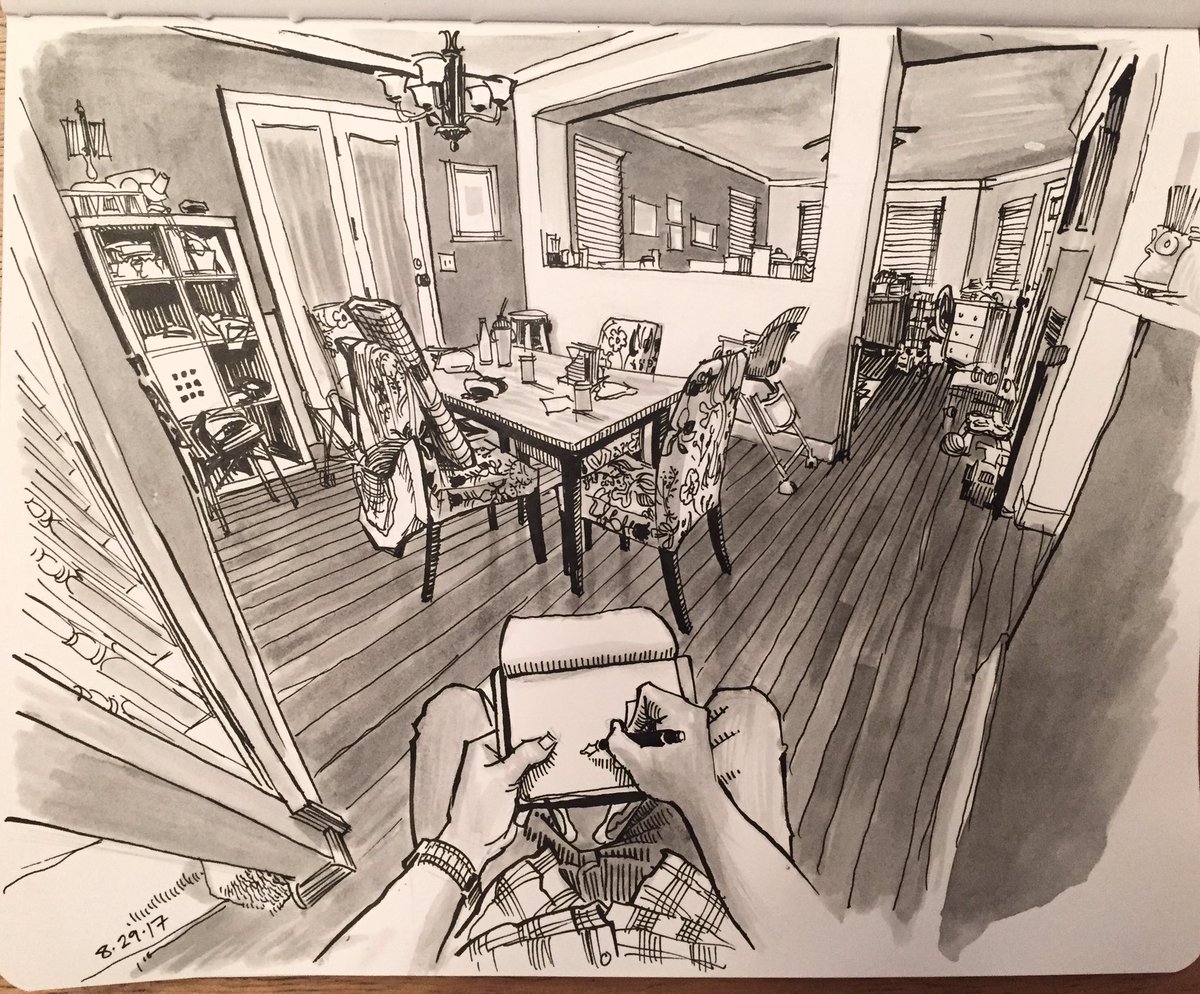Dining room, new angle. Platinum Carbon and Lexington Gray inks. 