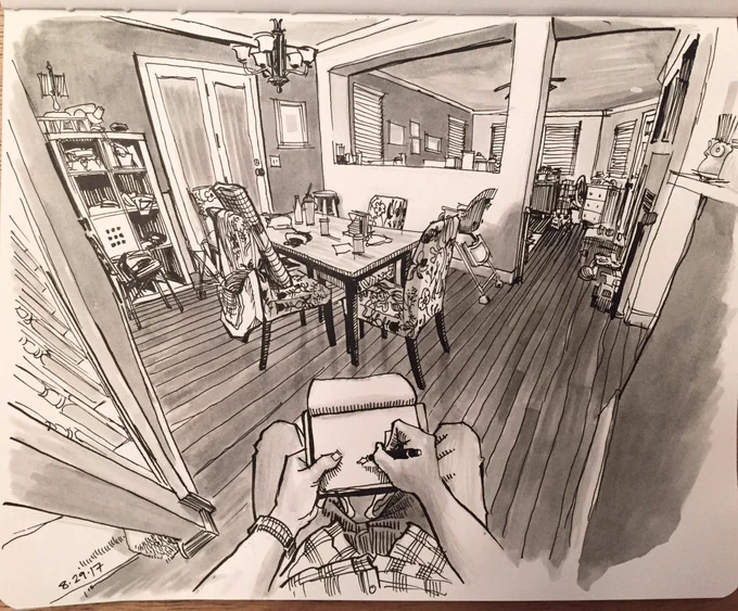 Dining room, new angle. Platinum Carbon and Lexington Gray inks. 