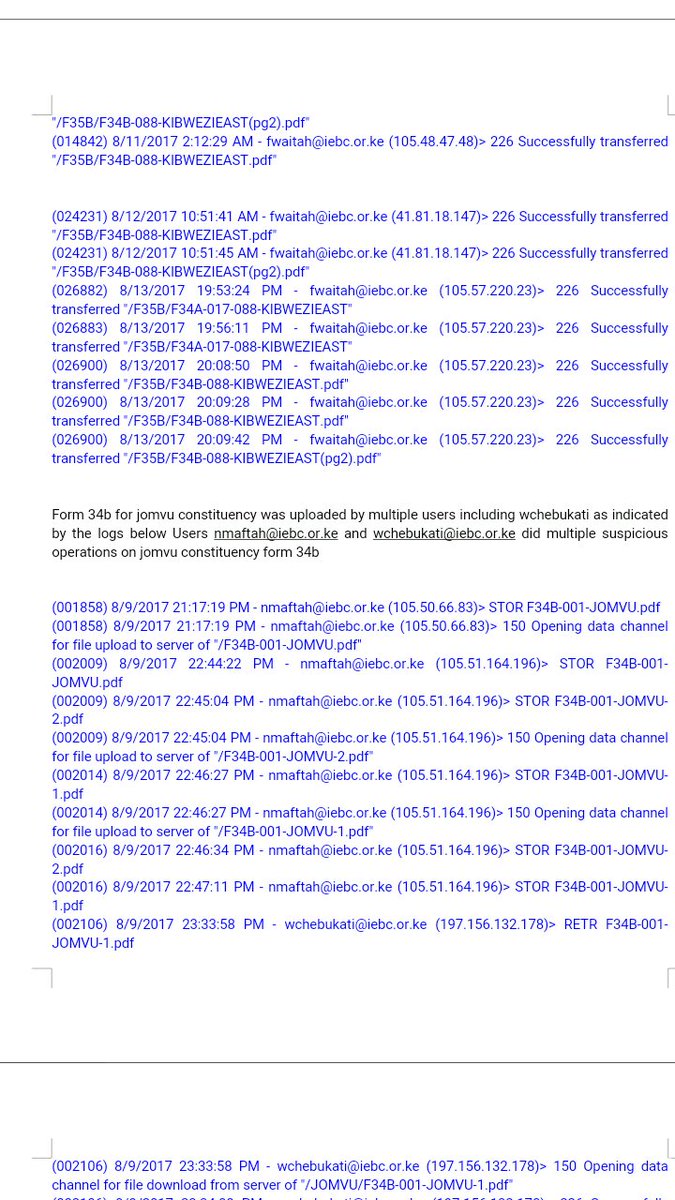 ItsMutai's tweet photo. More logs from IEBC SERVER that indicates how some users illegally accessed the server at their own discretion! Run, but WE will catch you https://t.co/OGG23dXYPi