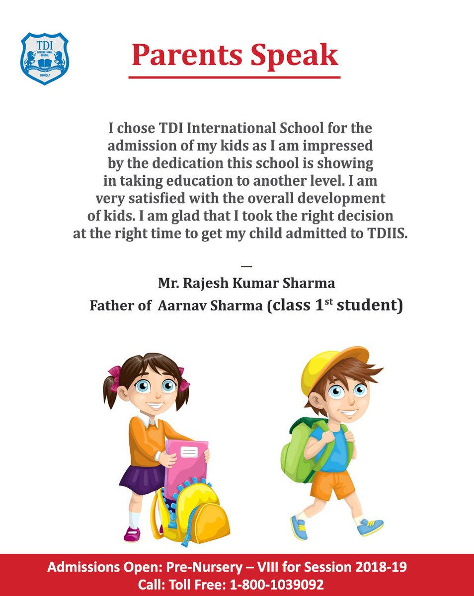 TDIISchool's tweet photo. Parents appreciate #TDIIS
Admissions Open: Pre-Nursery – VIII for Session 2018-19
https://t.co/7pcXz2d6pk https://t.co/XZguPFAjc9