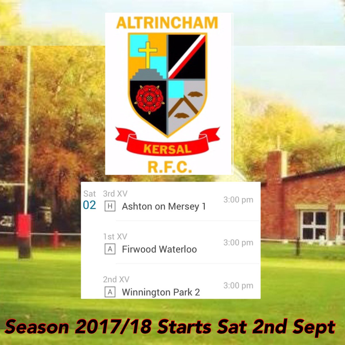 AltrinchamRFC's tweet image. New season starts Sat 2nd Sept
🔴1XV (A) vs @WaterlooRugby 
⚪️2XV (A) v @Wprfc_Religion 
⚫️3XV (H) v @AshtonRugby 
All games 3pm #AKRFC