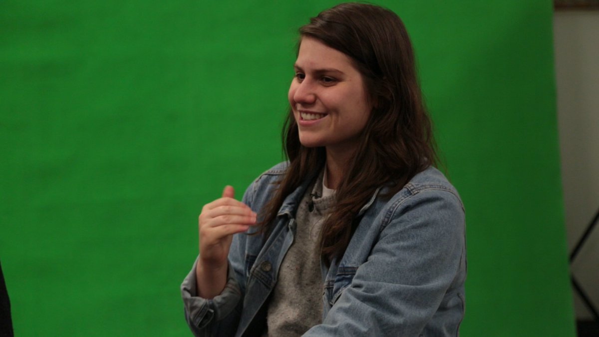 our good friend <a href="/AlexLahey/">Alex Lahey</a> stopped by. there's a green screen in the background so you can insert yr fave setting youtu.be/lZ3sD-_P_LI