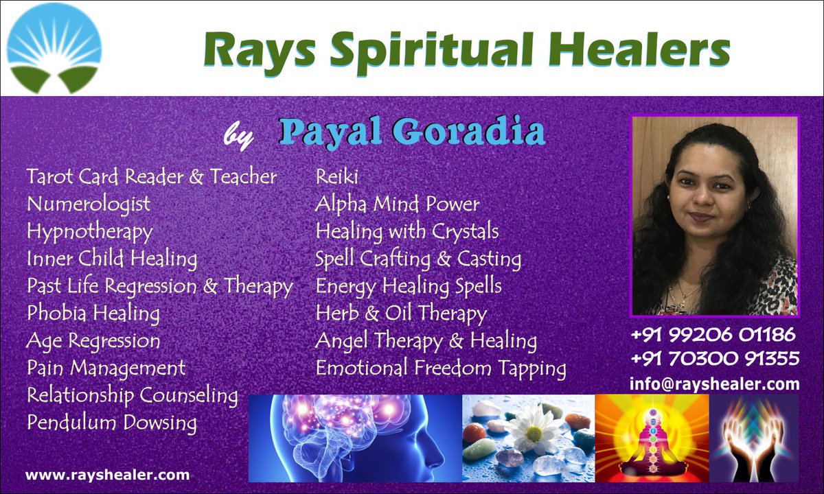 RaysHealer's tweet photo. #RaysHealer #PayalGoradia #TarotReader #Numerologist #Hypnotherapist #CrystalHealing #SpellCrafting #HerbTherapy #OilTherapy #AngelTherapy https://t.co/fM0s7kAwoI