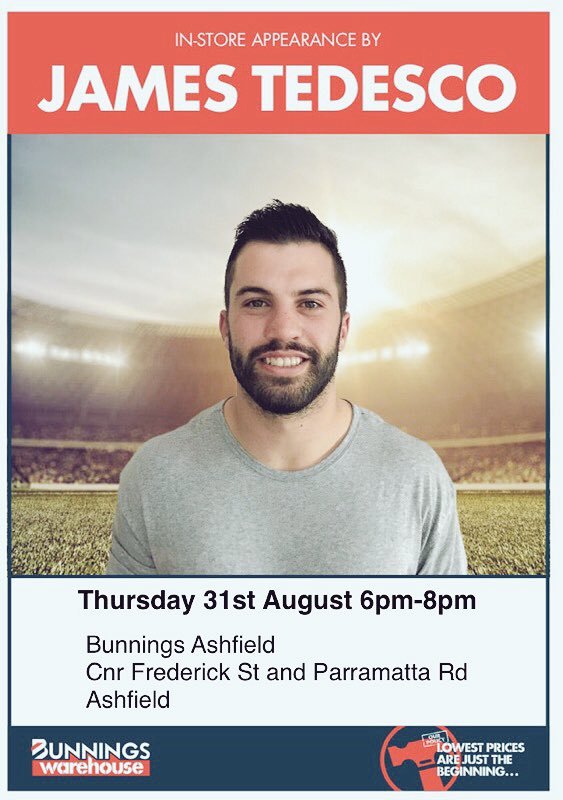 Come down and say hello tomorrow night <a href="/Bunnings/">Bunnings Warehouse</a> Ashfield