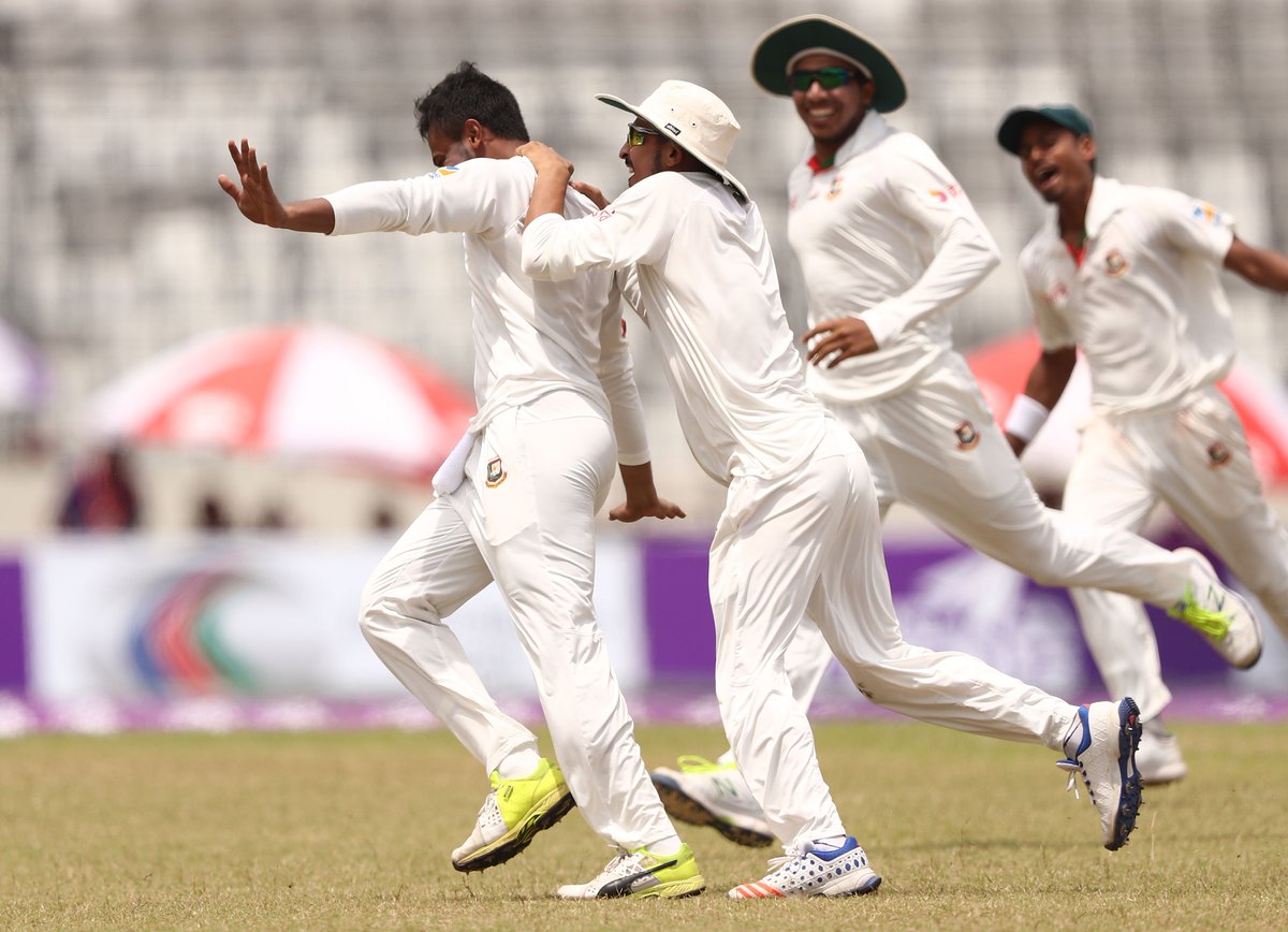 ICC's tweet photo. History! Bangladesh get their first Test victory against Australia as they win a thriller by 20 runs

https://t.co/DZk6hkeTDl #BANvAUS https://t.co/sKv9J24GKf