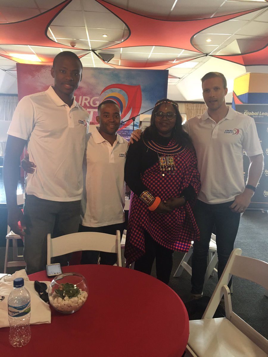 NonnysZA's tweet photo. Dear Joburgers @CityofJoburgZA welcome your TEAM the @JoburgGiants players @KagisoRabada25 @ajmalan647 @tbavuma10 ready for @T20GL #GoGiants https://t.co/R8TlNSZ4dC