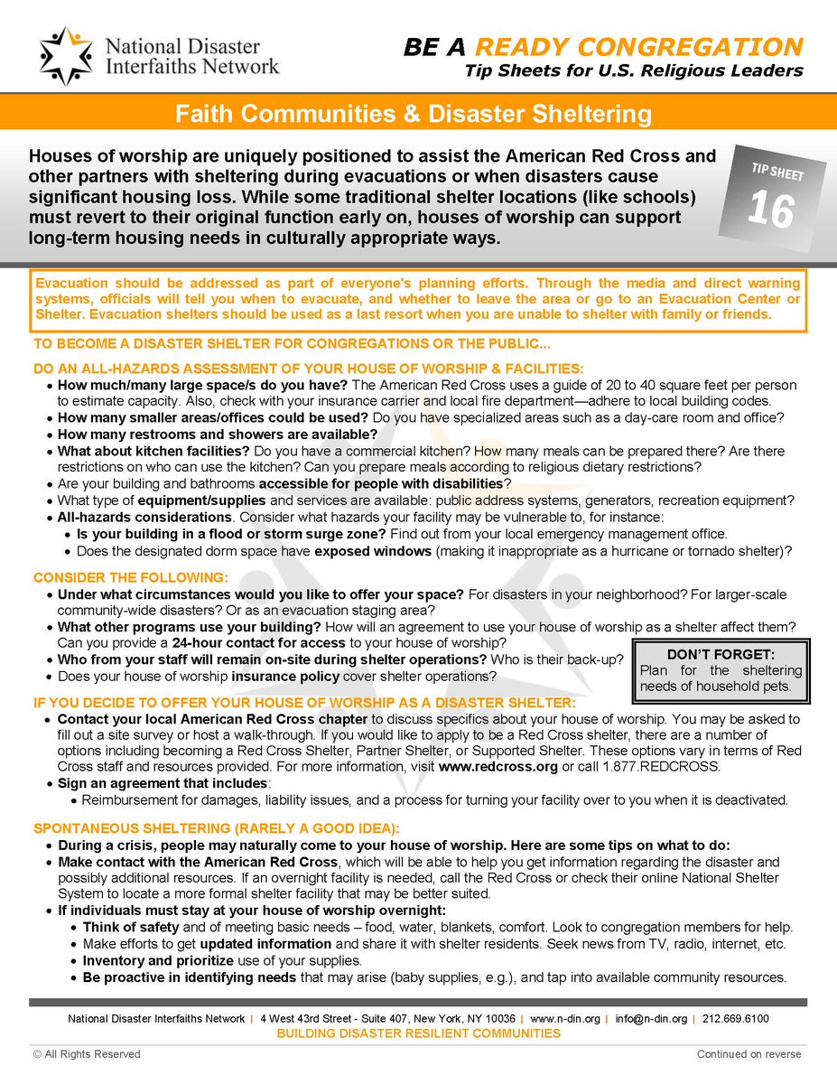 NDINnet's tweet photo. #ReadyCongregation Tip Sheet: Faith Communities &amp; Disaster #Sheltering https://t.co/1TOzMA2j55 Contact @RedCrossfor more information. https://t.co/Z50eQLjLAt