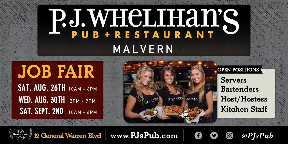 PJsPub's tweet photo. OPEN INTERVIEWS TODAY 2 fill positions 4 both front & back of house in the #NEWEST upcoming @PJsPub location #PJsMalvern‼️ #PJsDoesItBetter https://t.co/BRRNmUJskG