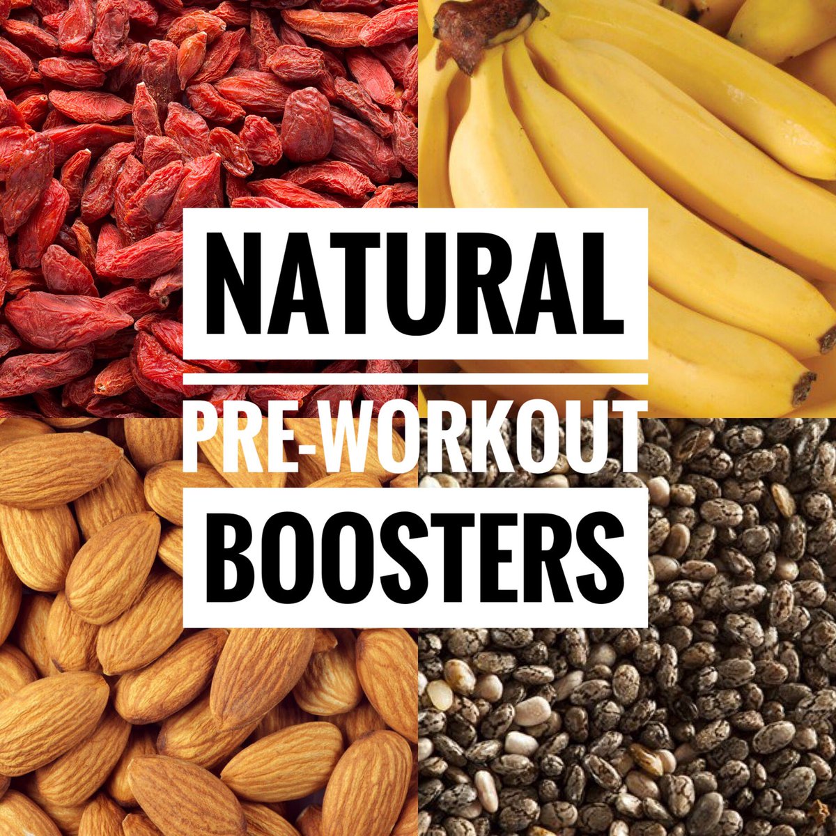 ZenzeleFitness's tweet image. Avoid the mid-workout meltdown by considering these natural pre-workout boosters: Goji berries, Bananas, Almonds &amp;amp; Chia seeds.
#workouthack
